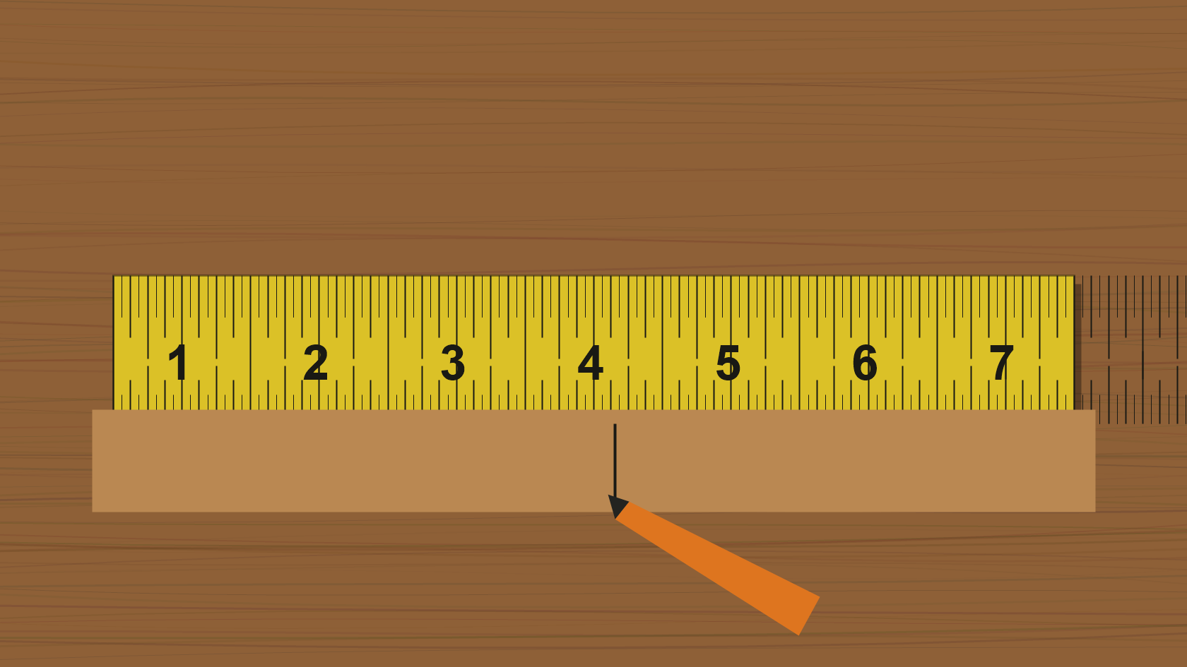 Tape measure stretched across shop material with a pencil mark and clear inch markings
